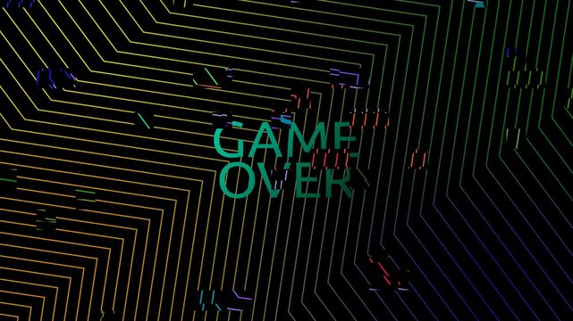 Game over on an abstract animated background. Game over on an animated background.