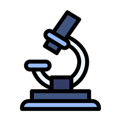 Stylized microscope icon; blue and dark blue; simple, geometric design;  represents science, research, or laboratory.
