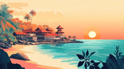 Obraz premium Illustration Of A Travel Poster For A Trip To Bali Island, Generative AI