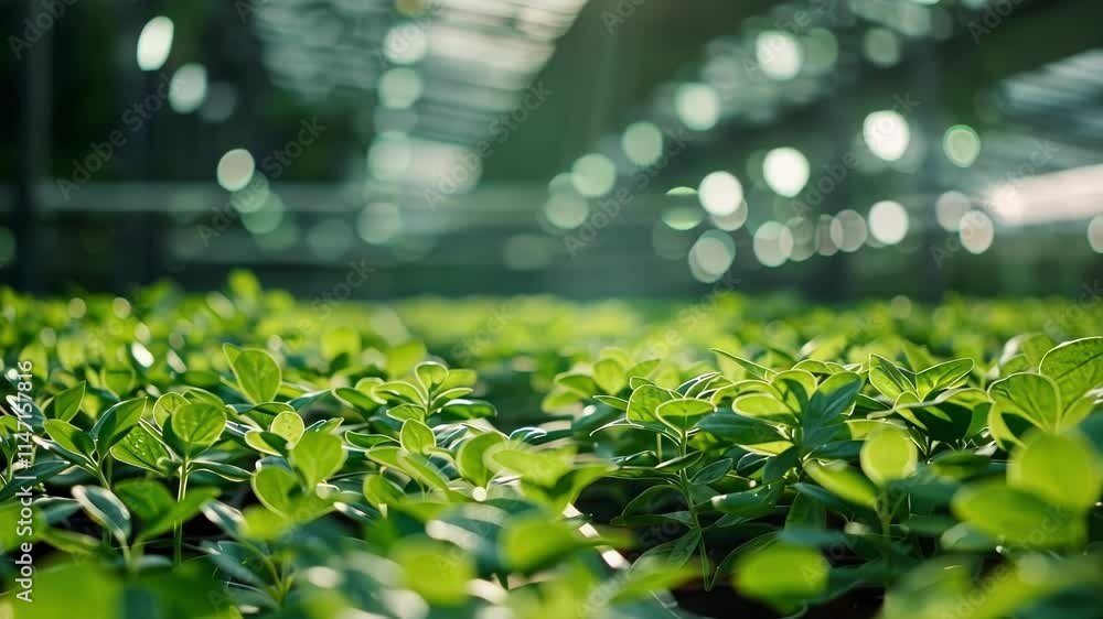 Poster fuzzy glimpse of an indoor farm where nature and technology intersect to create a thriving environme