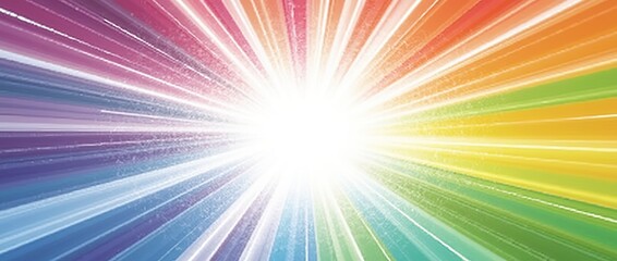 Obraz premium Vibrant backdrop with colorful sun rays bursting from a white center.