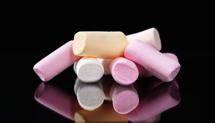 Marshmallow. Heap of marshmallows on a black