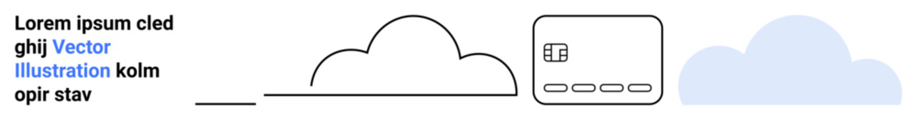 Abstract cloud shapes with data storage representation and text blocks. Ideal for cloud technology, data management, digital storage, telecommunications, network infrastructure, computing services