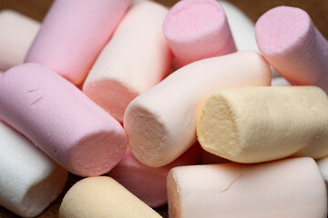 Marshmallows. Close-up of a bunch of mini marshmallows. Selective focus