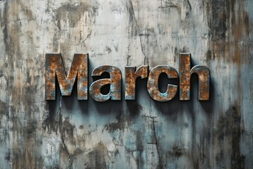 Text "March" , 3d rendering , mockup photoshop & style photo shop 