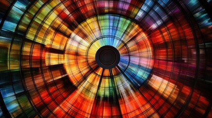 Abstract colorful radial burst, vibrant hues, motion blur effect.