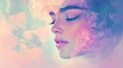 Surreal ethereal portrait in soft pastel tones. Generative