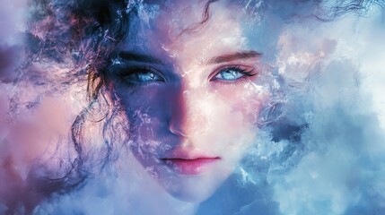 Surreal ethereal portrait in soft pastel tones. Generative
