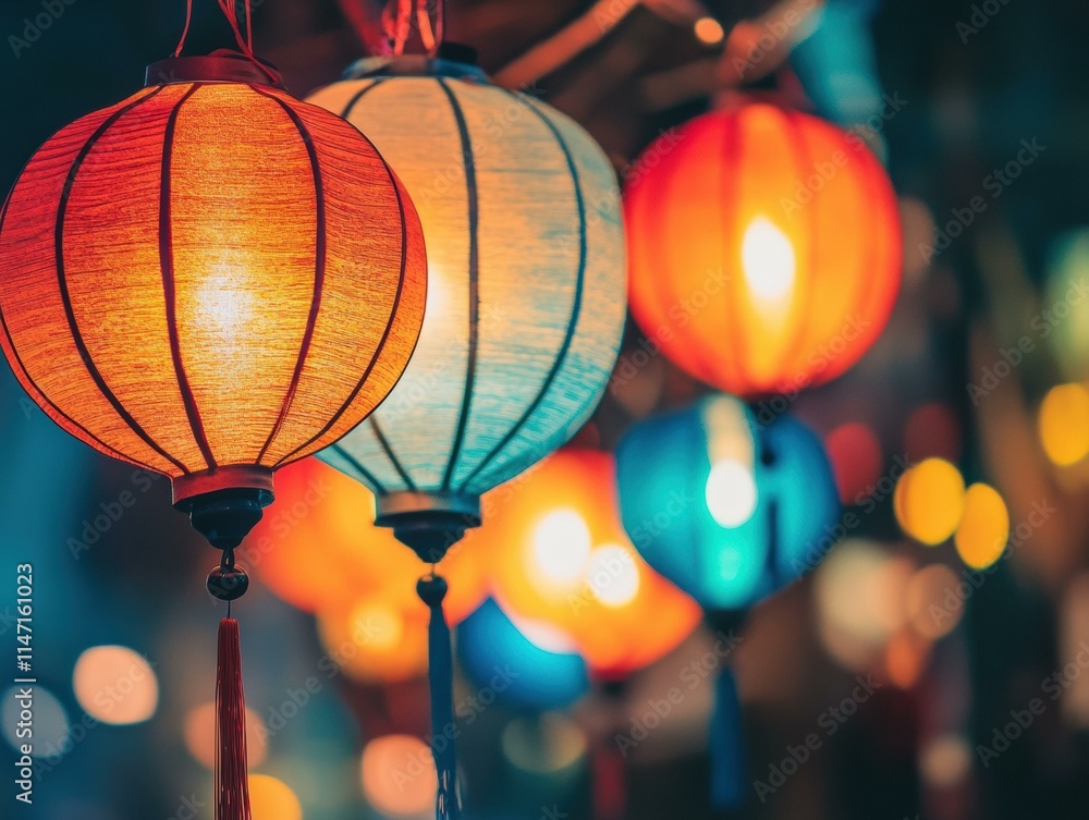 Poster Illuminated lanterns glowing brightly. AI.