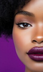 Fototapeta premium Close-up of a woman's eye and lips with bold makeup. AI.