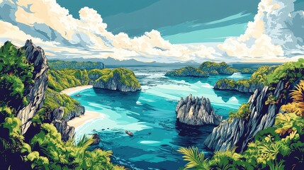 Obraz premium Illustration Of A Travel Poster For A Trip To Bali Island, Generative AI