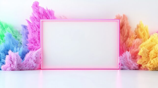 Blank rectangle frame with pastel rainbow clouds.