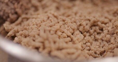Close-up of cooked minced meat in bowl