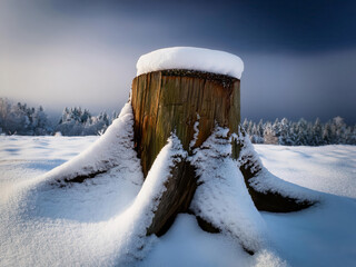 Tree log in snow