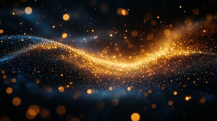 Golden Glitter Waves Abstract Dark Background
