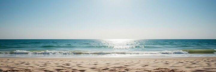 Golden sand glistening in the bright summer sun, perfect for a relaxing beach day, seaside, sunny day, shore