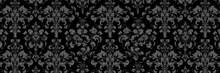 Intricately designed seamless gothic damask wallpaper pattern in black and grey tones, gothic, wallpaper, texture