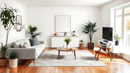 Interior ruang tamu modern dengan sofa yang nyaman menghadap ke tv