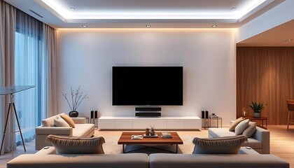 contemporary living room with wide flat screen LED television