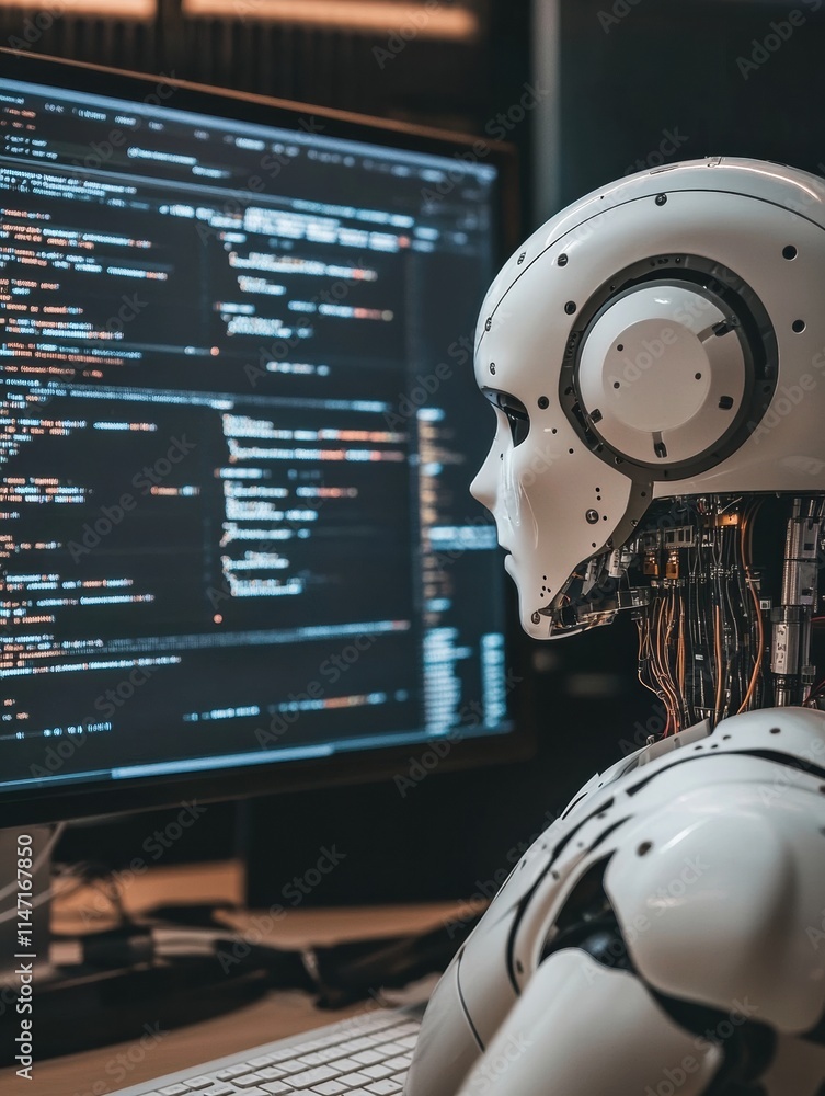 Poster Collaborative tasks between a human and artificial intelligence in a modern workspace. Generative AI