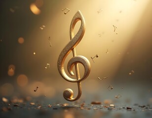 A golden treble clef floating amidst glowing notes, representing the beauty of music and harmony.