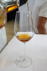 Tasting Sherry brandy wine in Jerez de la Frontera, Cadiz, Andalusia, Spain