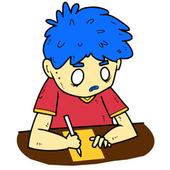 A Boy is writing a letter on the table
