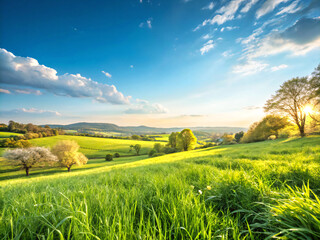 Fototapeta premium sunset over the field. landscape, sky, grass, nature, field, meadow, summer, mountain, green, cloud, clouds, tree, hill, countryside, horizon, rural, spring, forest, country, view, agriculture, sun, p