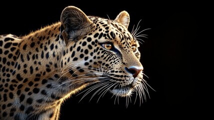 Obraz premium majestic leopard portrait, intense gaze, dramatic lighting, digital art style, black background, isolated on white background
