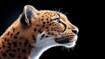 Obraz premium majestic leopard portrait, intense gaze, dramatic lighting, digital art style, black background, isolated on white background