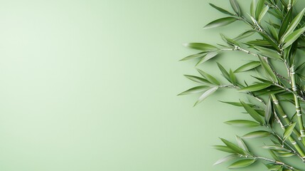 Obraz premium Green bamboo branches on pastel background.
