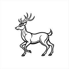 A deer animal silhouette vector, running, jumping, style design, plain black and white 