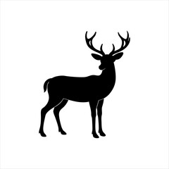 A deer animal silhouette vector, running, jumping, style design, plain black and white 