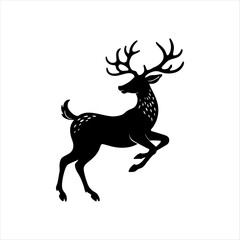 Obraz premium A deer animal silhouette vector, running, jumping, style design, plain black and white 