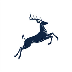 A deer animal silhouette vector, running, jumping, style design, plain black and white 
