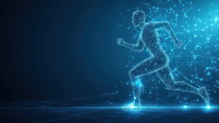Abstract digital illustration of a runner with glowing lines.