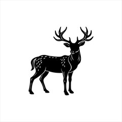 Fototapeta premium A deer animal silhouette vector, running, jumping, style design, plain black and white 