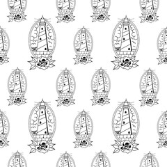 old school lighthouse illustration pattern, just the outline