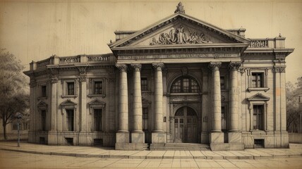Fototapeta premium Classic Grandeur Architectural Drawing Neoclassical Building