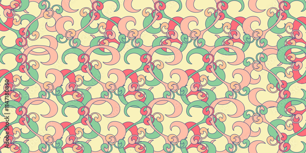 Poster a vibrant and playful paisley pattern with swirling shapes and organic forms in a cheerful palette o