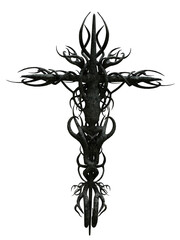 3D rendered dark fantasy branch with thorns isolated on transparent background