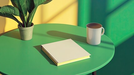 Soft Cover Magazine on the Green Table PSD Mockup