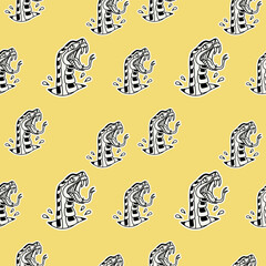 illustration pattern snake coming out of the skin old school, outline only