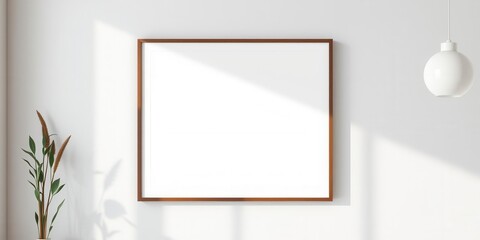 A mockup of a hanging poster on a wall with customizable design, space, modern, template