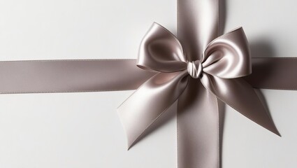 Fototapeta premium Gift, white background, tied with a pink ribbon with a bow, surprise for birthday, new year, valentine's day
