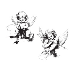 Cupid angel of love png sketch clipart
