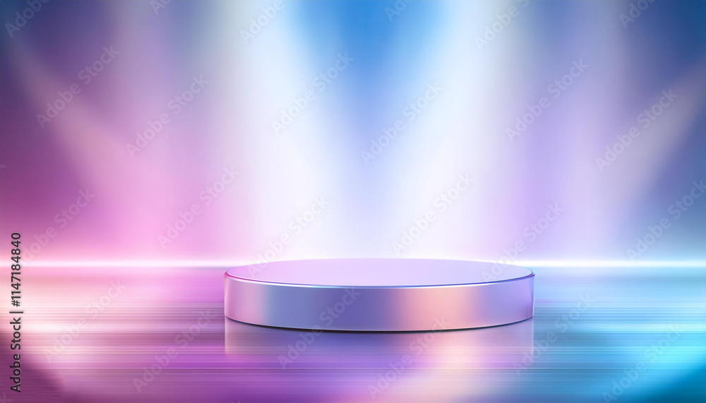 Poster blank product stand and abstract background with light and reflection. 3d rendering.