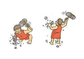 Ancient Man cartoon, color illustration