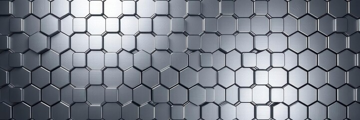 Fototapeta premium Hexagonal abstract metal background with light shining on textured surface, hexagon, grid