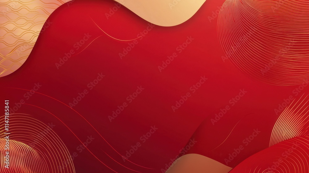Poster Elegant Red and Gold Abstract Background Design with Swirling Patterns and Modern Lines for Festive Occasions